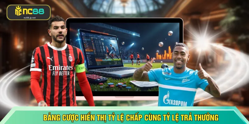 Bảng cược hiển thị tỷ lệ chấp cùng tỷ lệ trả thưởng